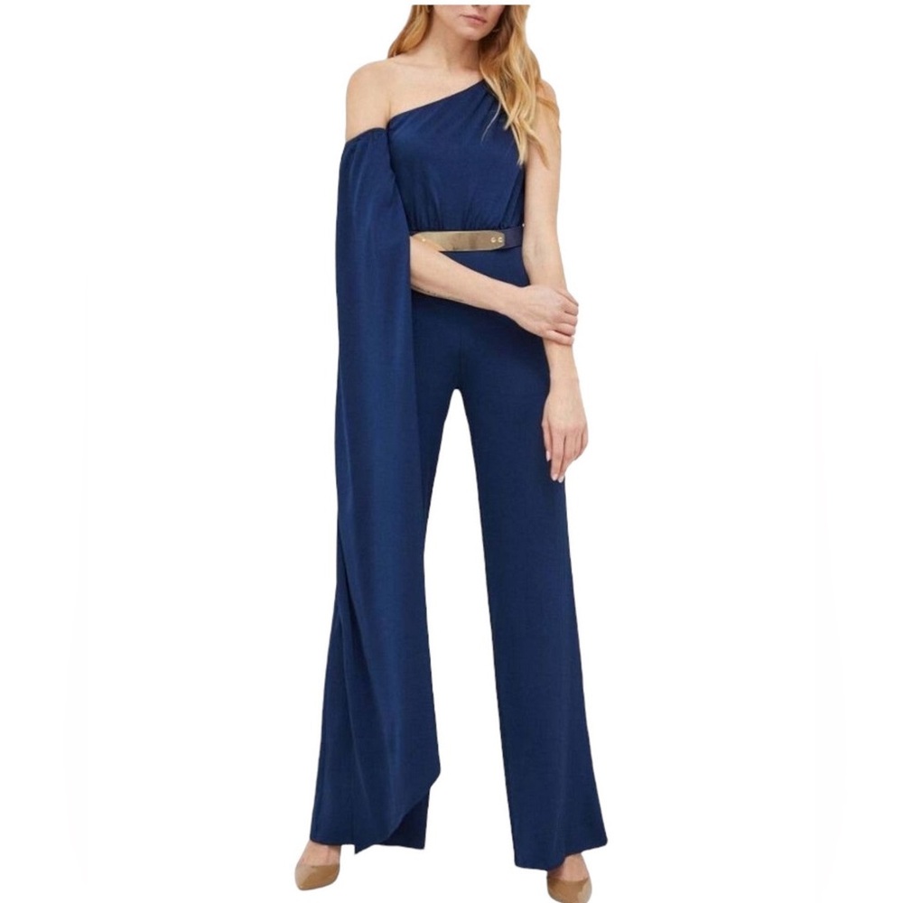 New Guess Marciano Clara Wide Leg Jumpsuit Secret Blue Off Shoulder 6 M